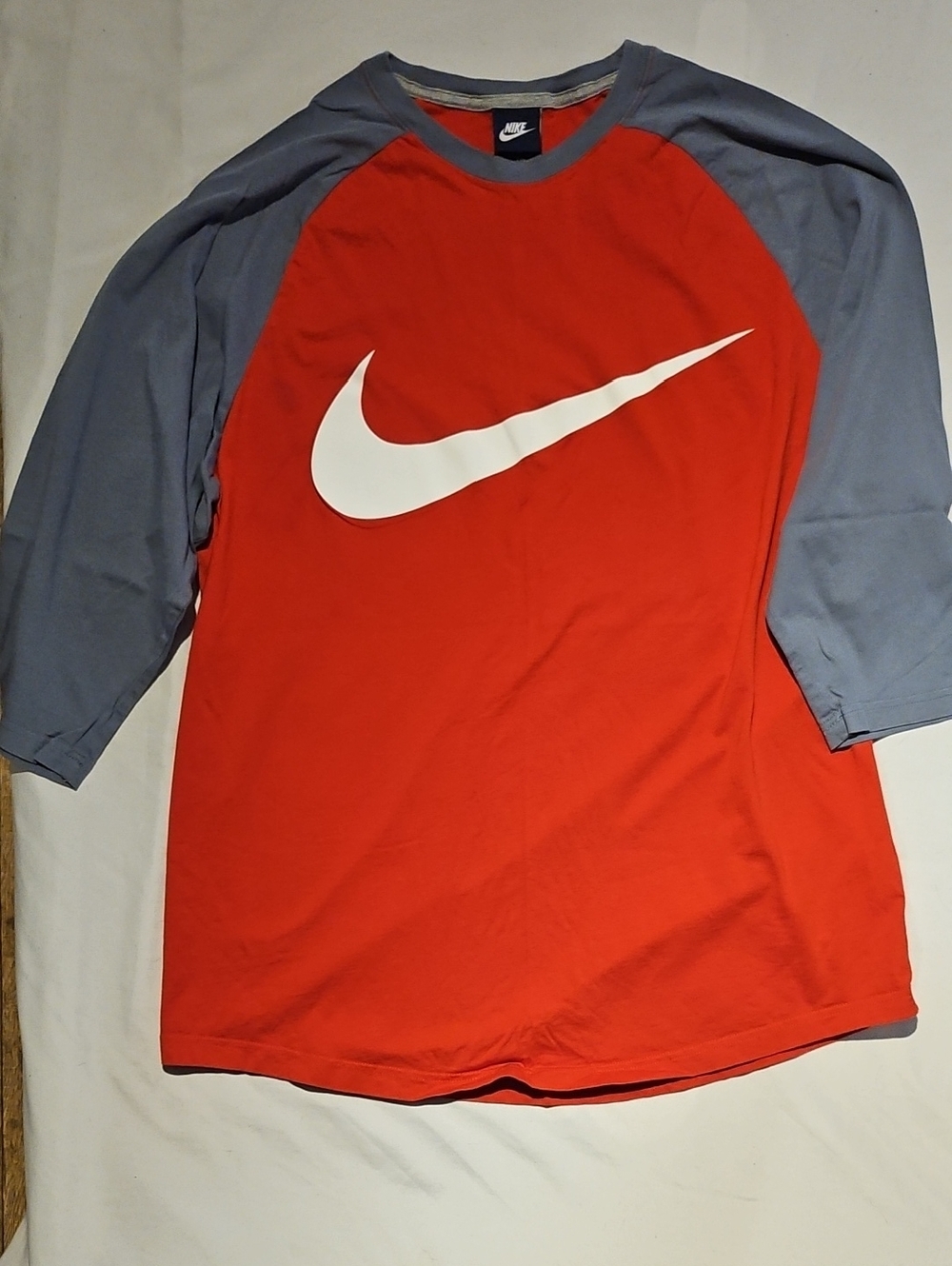 Nike Red Baseball Raglan Tee with White Swoosh